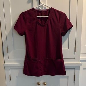 HeartSoul Short Sleeve V-Neck Scrub Top in Wine/Burgundy